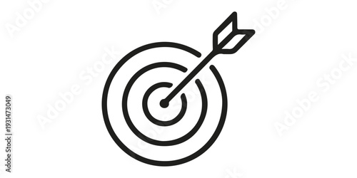 Black and white vector illustration of an arrow symbol aiming at a red bullseye center for business success and marketing goals