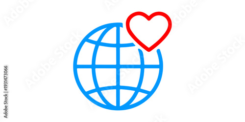 A 3d red heart shaped balloon in the form of a global earth sphere serves as a romantic vector illustration symbol of love for a Valentine travel concept design