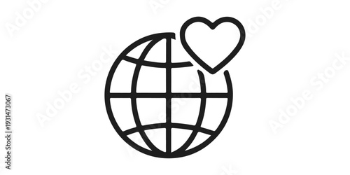 A 3d heart in a cage shaped like a globe sphere represents a universal love concept for a global travel map or web business icon