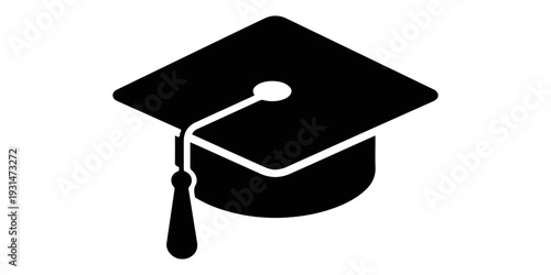 An isolated black graduation cap with a tassel and rolled diploma vector icon symbolizes academic success and achievement for a college or university student celebrating their graduation ceremony degr