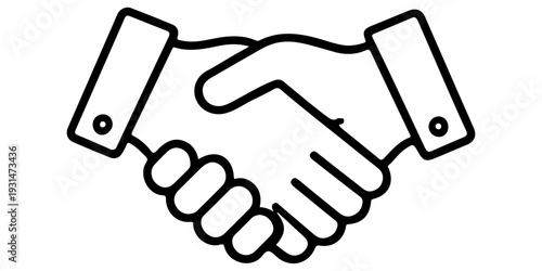 A professional vector illustration of a business handshake icon symbolizing a successful partnership agreement and teamwork between people closing a deal