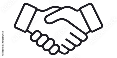 Black silhouette vector illustration of a business handshake agreement icon with hands shaking to sign a successful partnership deal isolated on a white background