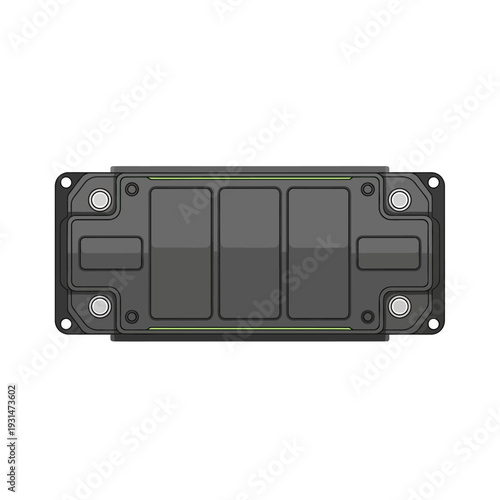 Modern black electronic control panel with buttons and mounting screws.
