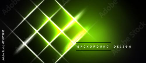 Bright green lines intersect forming diamond shapes. Dark background enhances glowing effect. Modern design element.