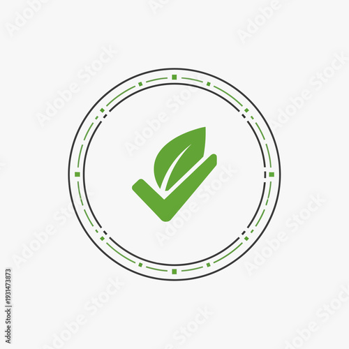 Green checkmark icon with leaf symbolizing eco-friendliness and approval.