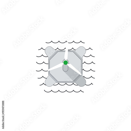 A simple icon of an offshore oil rig in the ocean.