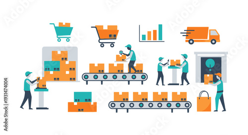Logistics and Supply Chain Icons: Warehouse, Shipping, Delivery, and E-commerce Management
