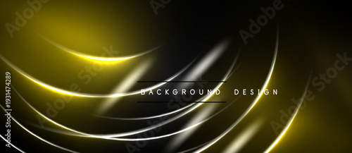 Abstract yellow lines over black background. Smooth curves create dynamic visual effect. Modern design element for presentations, banners.