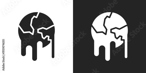 Global Warming Icon In Black And White Glyph Style