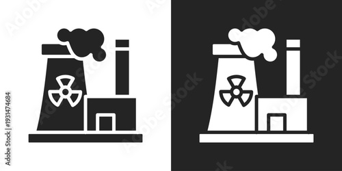 Nuclear Plant Icon In Black And White Glyph Style