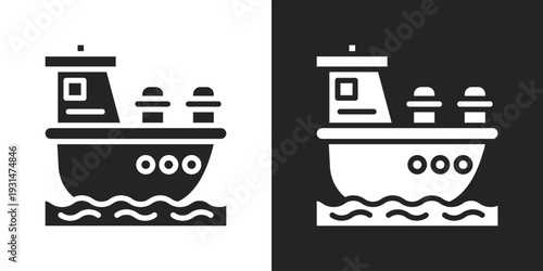 Oil Tanker Icon In Black And White Glyph Style