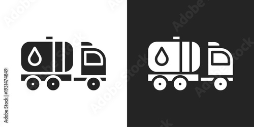 Oil Truck Icon In Black And White Glyph Style