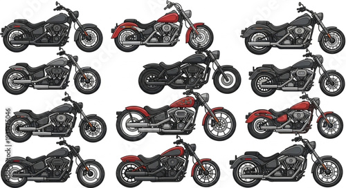 Collection of modern and classic motorcycles displayed together.