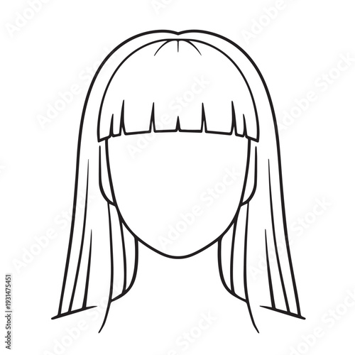 A simple vector illustration of a woman’s bangs hairstyle, drawn with clean lines and a modern minimalist look.
