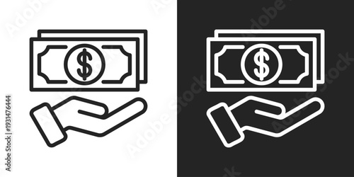 Receive Money Icon In Black And White Line Style