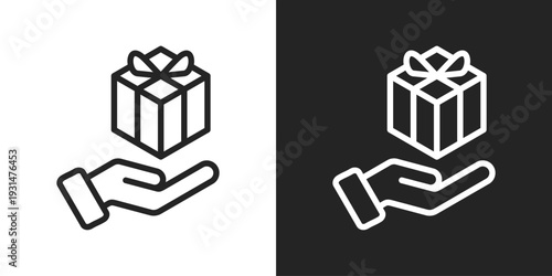 Gift Icon In Black And White Line Style