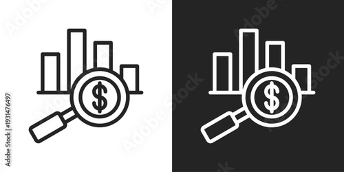 Financial Analysis Icon In Black And White Line Style
