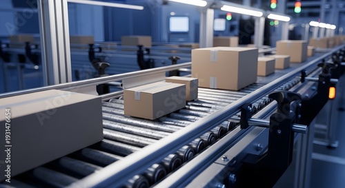 Automated Conveyor Belt with Unbranded Boxes – Smart Factory Supply Chain and Industrial Automation Concept in 4K