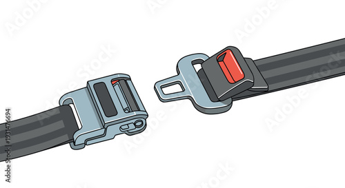 Two parts of a car seatbelt buckle are illustrated separately in a clean technical style to emphasize vehicle safety and passenger security.