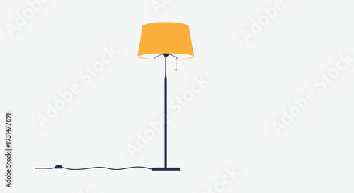 Simple floor lamp with a bright orange shade and dark stand designed for minimalist interior room lighting.