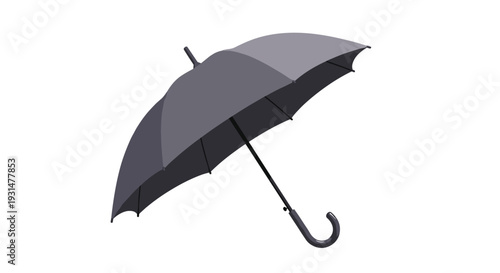 Classic dark grey umbrella tilted to the side against a white background for weather protection concepts.