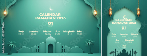 Elegant Ramadan Mubarak Calendar Background, Ramadan Calendar 2026 Background for social media template