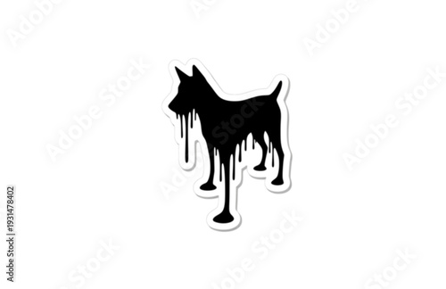 Funny Melting dog Silhouette Sticker, Surreal Liquid dog Vector Graphic, Black Minimalist Animal Humor Decal