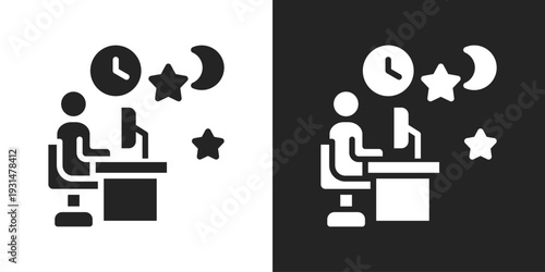 Overtime Icon In Black And White Glyph Style