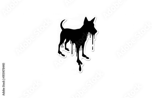 Funny Melting dog Silhouette Sticker, Surreal Liquid dog Vector Graphic, Black Minimalist Animal Humor Decal