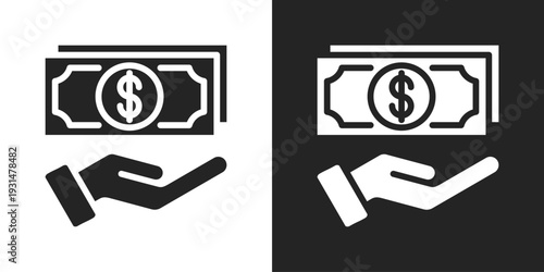 Receive Money Icon In Black And White Glyph Style