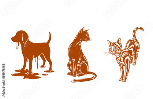 Funny Melting pet Silhouette Sticker, Surreal Liquid pet Vector Graphic, Black Minimalist Animal Humor Decal