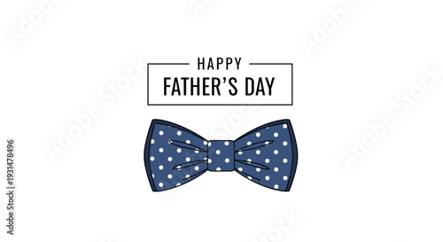 Happy Father's Day greeting graphic featuring a dark blue polka dot bowtie and text inside a simple rectangular frame.