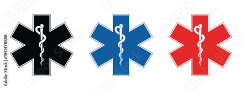 Emergency medical star of life icons in multiple colors vector