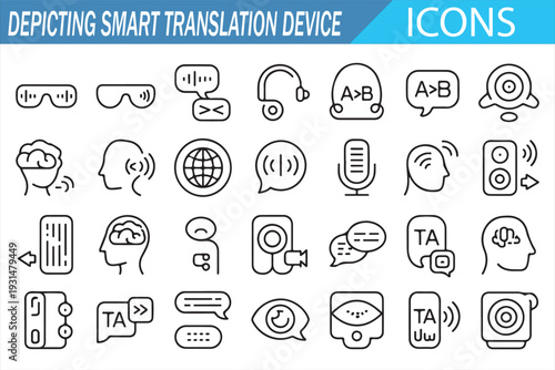 Digital Translator Icons – Speech Recognition Outline Collection