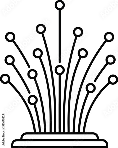 Abstract graphic representation of fiber optic cables or data streams radiating upwards from a centralized base.