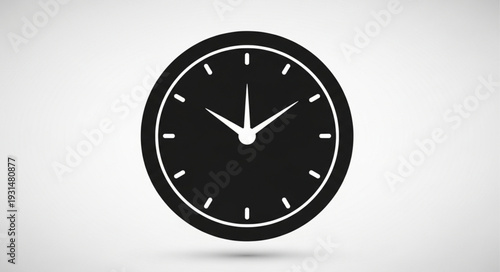 Black clock face with white hands showing time.