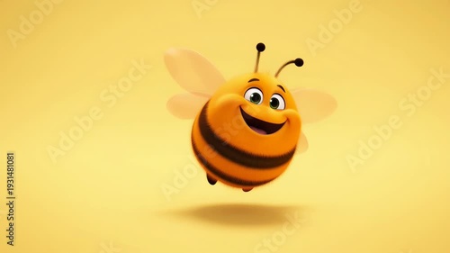 Animated cartoon bee character flapping wings on yellow background perfect for childrens content and educational videos