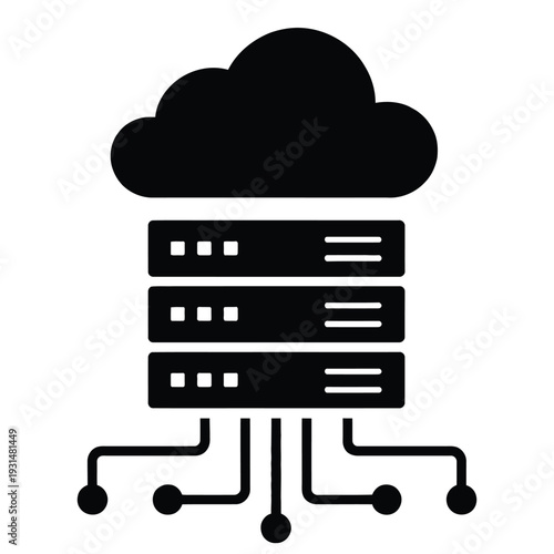 Cloud computing data server network icon for storage and processing infrastructure