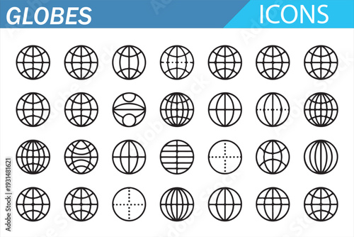 Universal Globe Icon Pack – International Earth Line Art Collection