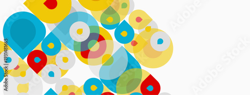 Abstract colorful circles overlap, creating dynamic visual texture. Bright hues dominate white background. Simple shapes suggest playful design.