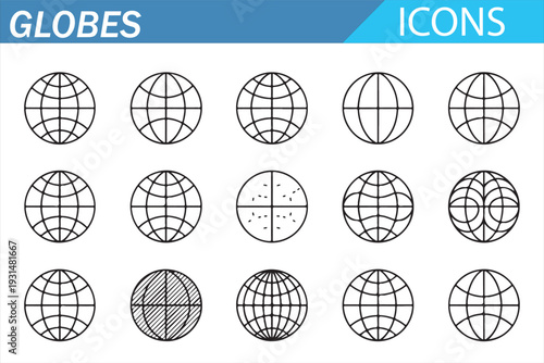 Global Earth Globe Icons Collection – Minimal Line Vector World Map Symbols