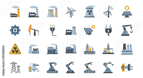 Industrial Icons Representing Energy and Manufacturing.
