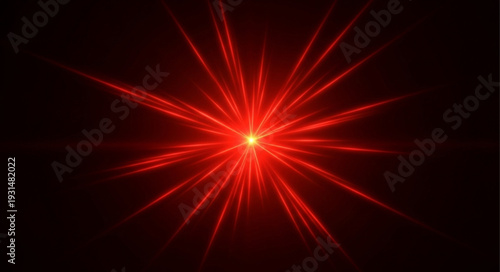 Bright Red Starburst Light Effect on Black Background.