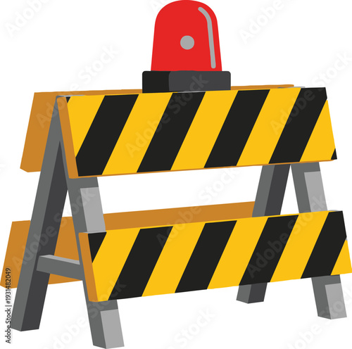 Construction barrier with red warning light on a roadwork site
