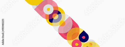Abstract colorful circles overlap diagonally across white background. Shapes vary size, hue creating dynamic visual pattern.