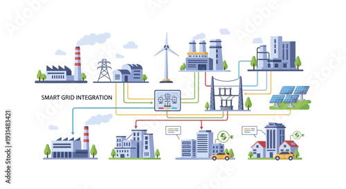 Smart Grid Integration Concept: Renewable Energy, Power Distribution & Electric Vehicle Charging Infrastructure