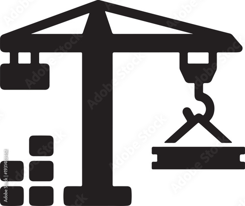 Construction Crane Icon with Hook and Beam Silhouette