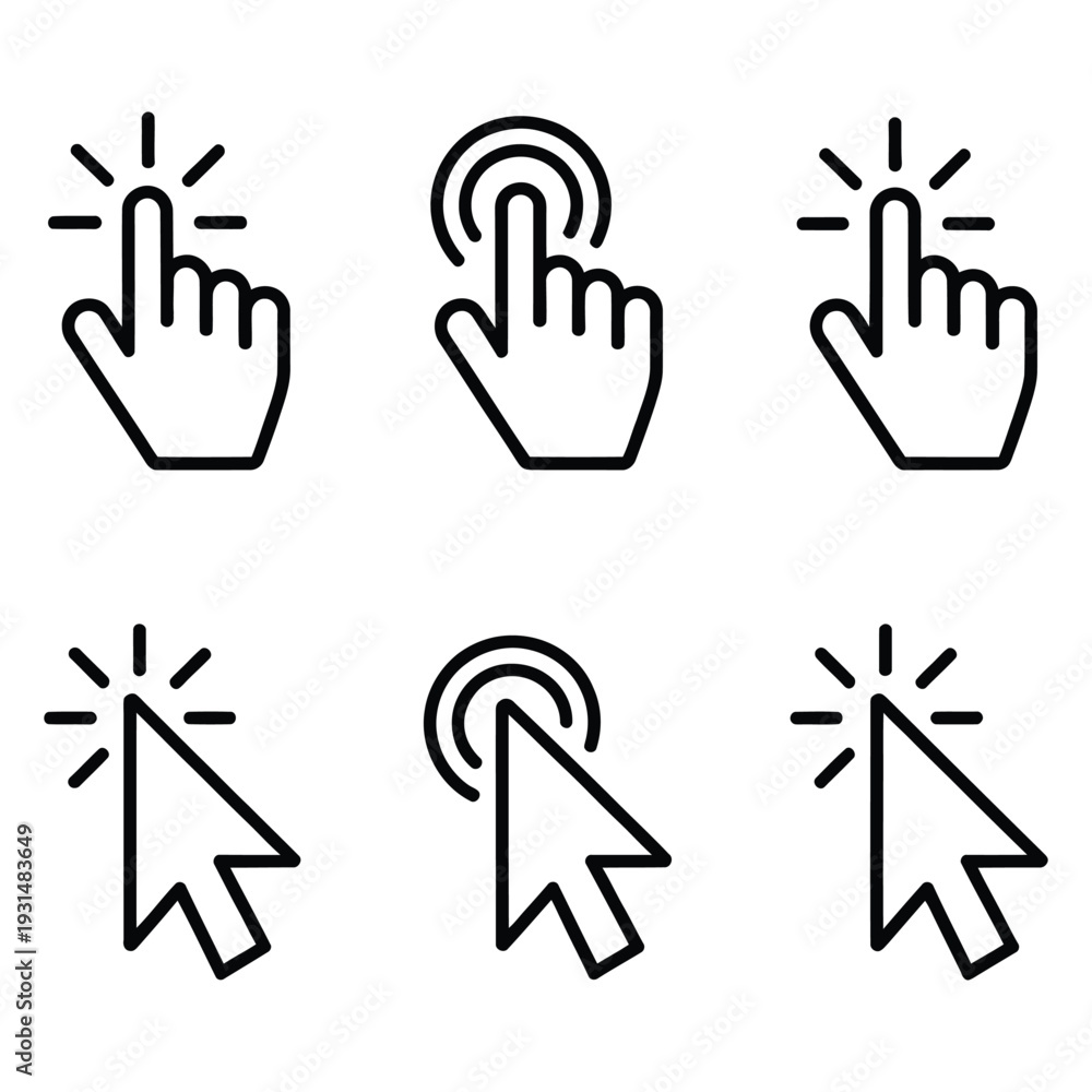 Fototapeta premium Digital interface user interaction hand and arrow cursor click icons