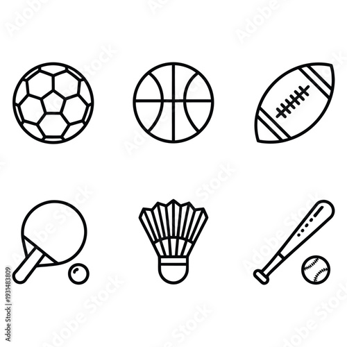 Diverse Sports Equipment and Game Balls Icons Collection for Athletic Activities