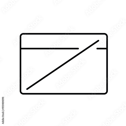 A vector icon representing a disabled account, with a diagonal line crossing the card, created in line style with editable stroke